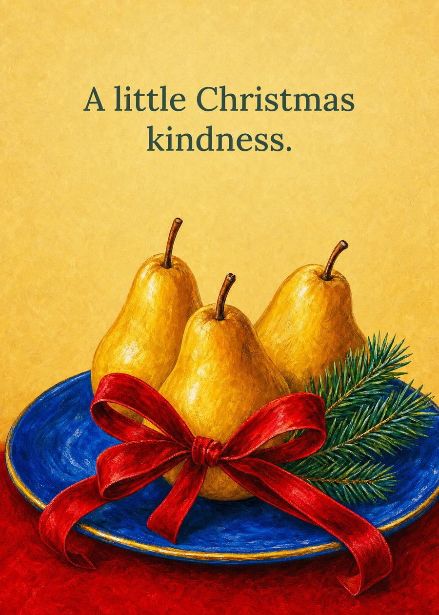 Personalized A Golden Christmas Thought Greeting Card front with example wording: A little Christmas kindness.