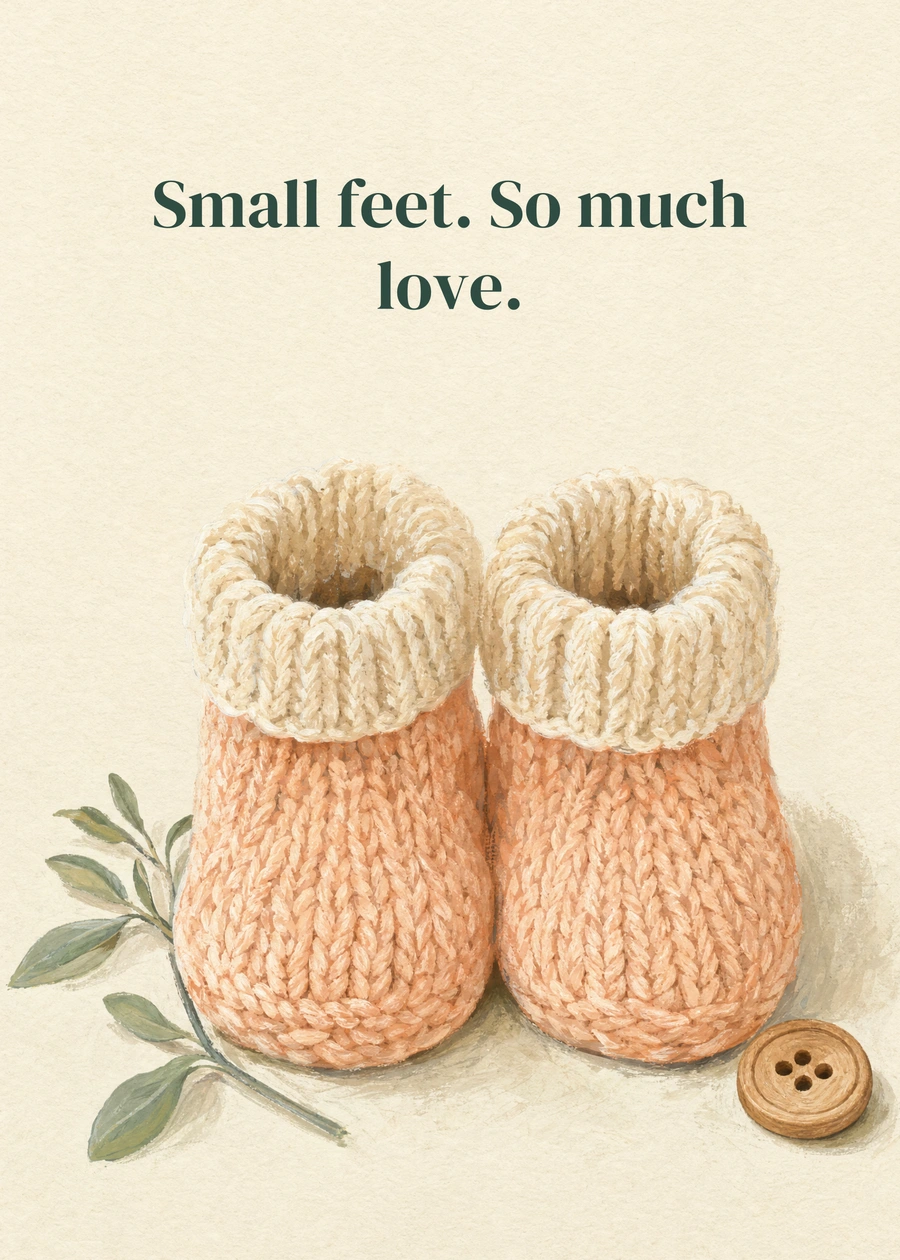 Personalized The Tiniest Footsteps Greeting Card front with example wording: Small feet. So much love.