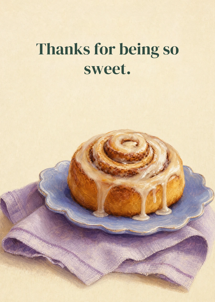 Personalized A Sweet Kindness Greeting Card front with example wording: Thanks for being so sweet.