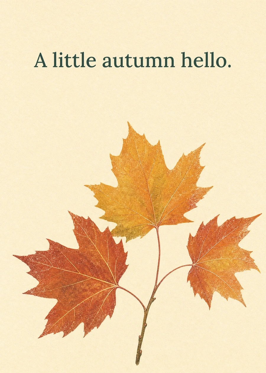 Personalized A Little Autumn Hello Greeting Card front with example wording: A little autumn hello.