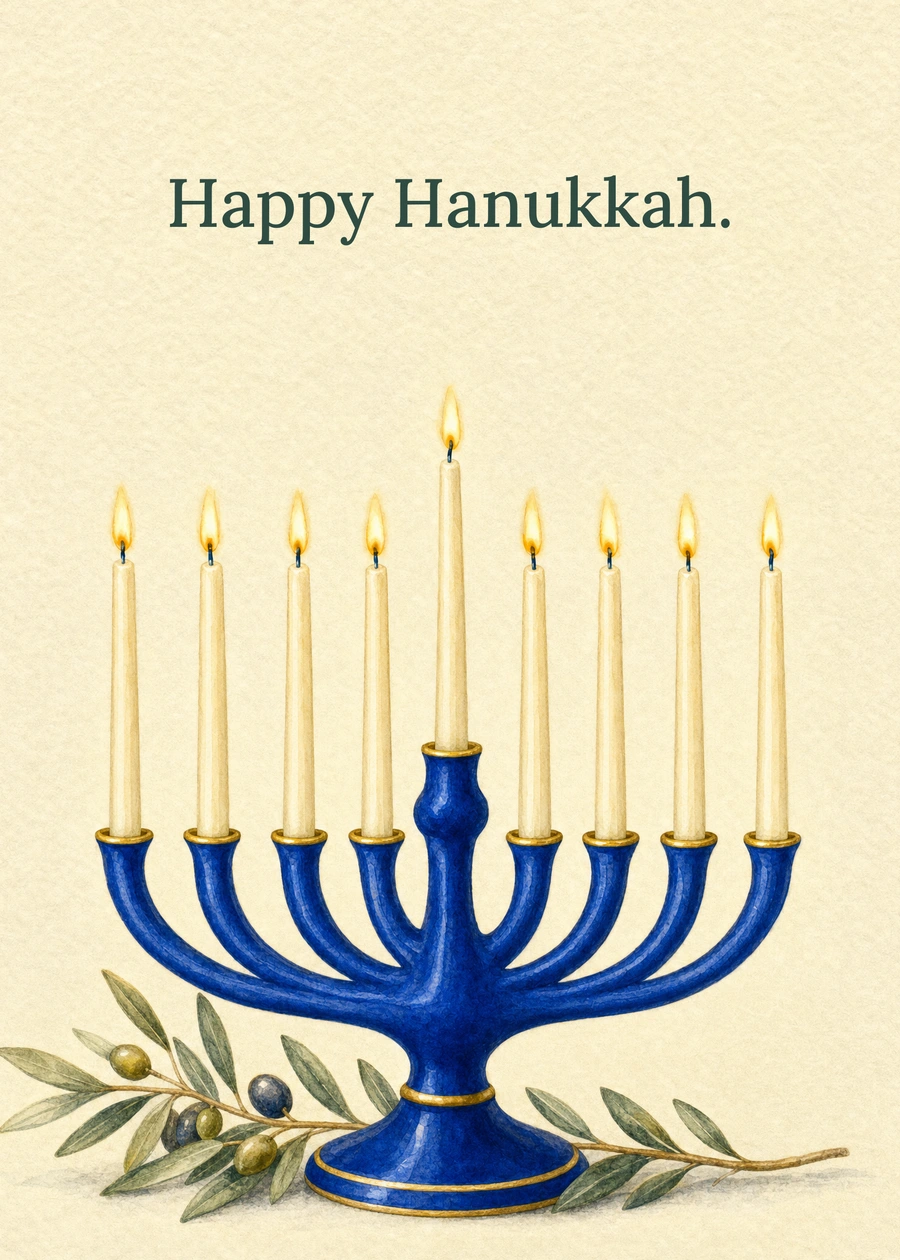 A Hanukkah Glow greeting card artwork: Happy Hanukkah.