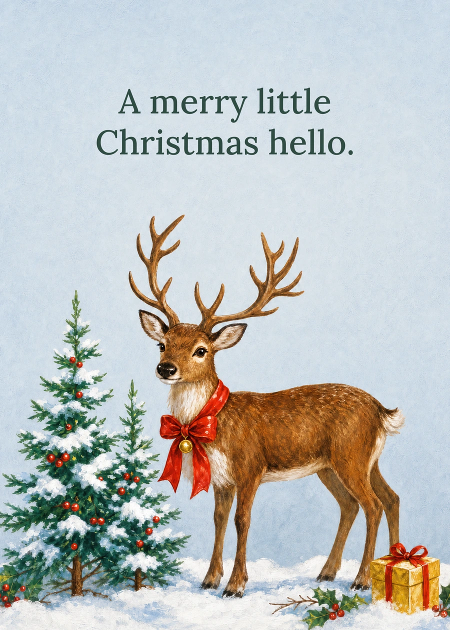 The Christmas Reindeer greeting card artwork: A merry little Christmas hello.