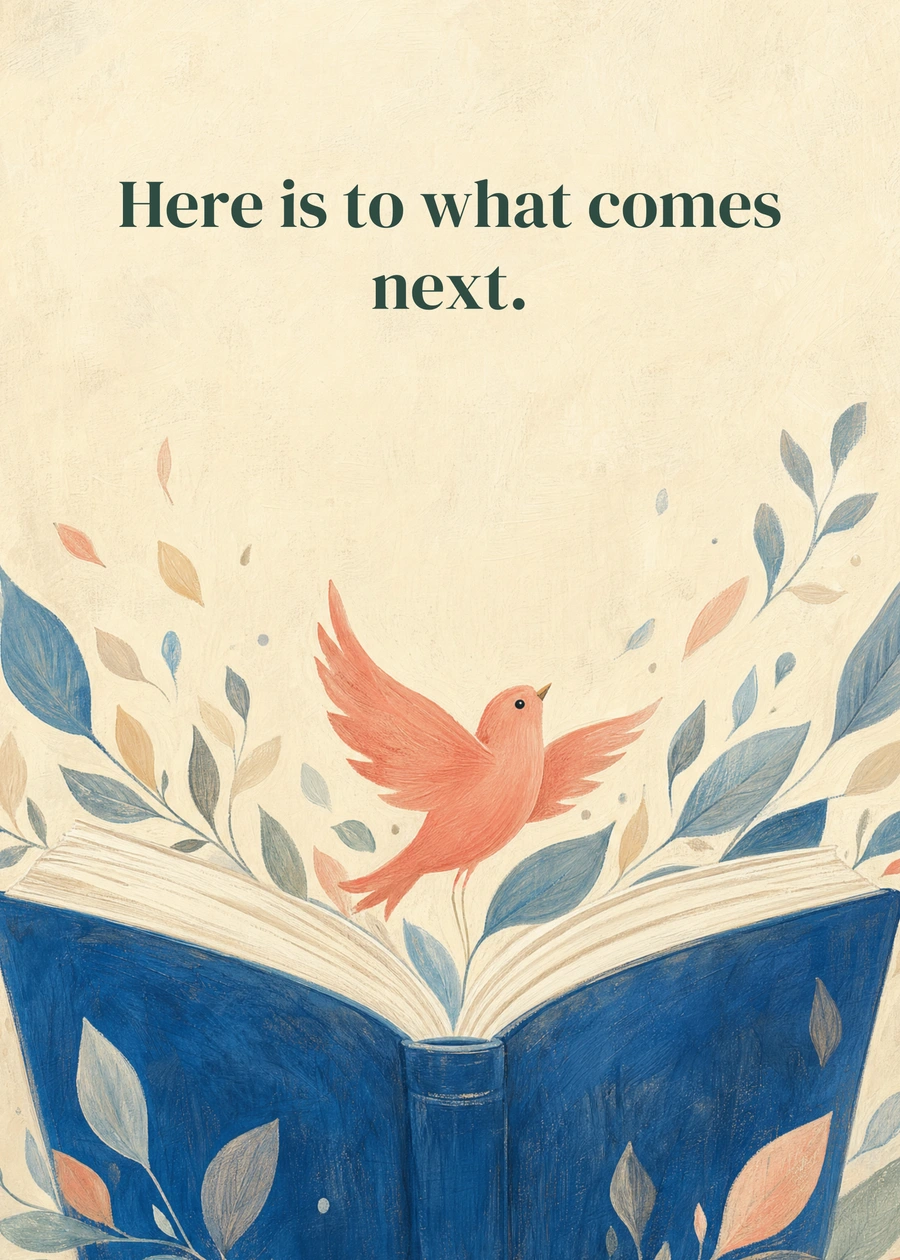 Your Next Chapter greeting card artwork: Here is to what comes next.