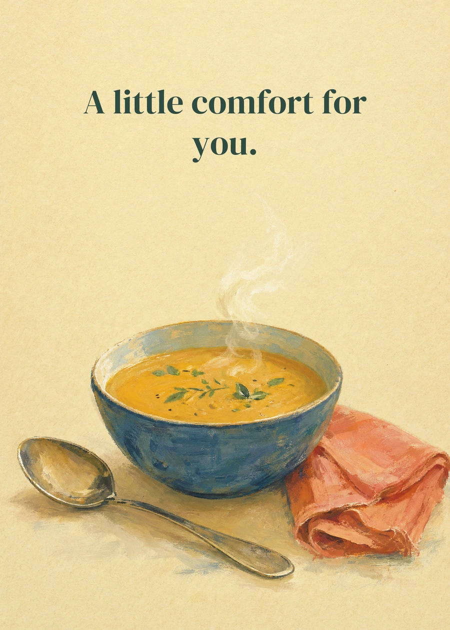 A Little Bowl of Comfort greeting card artwork: A little comfort for you.
