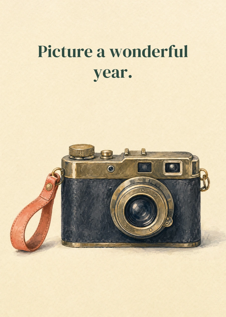 Personalized Picture a Good Year Greeting Card front with example wording: Picture a wonderful year.