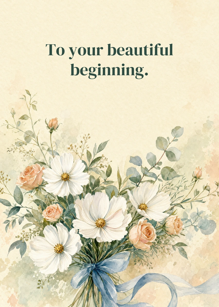 Wildflower Vows greeting card artwork: To your beautiful beginning.