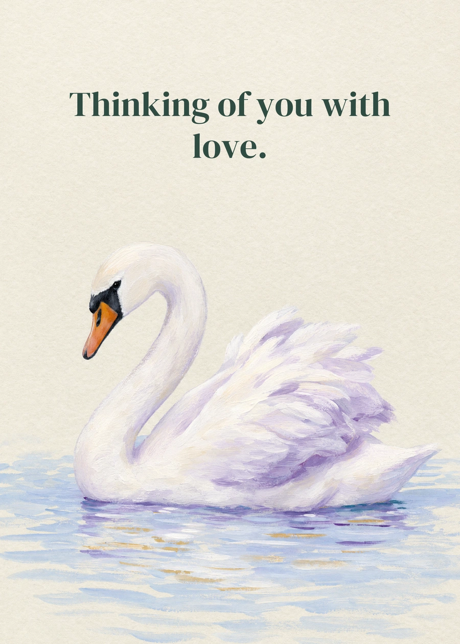 Personalized Still Water, Gentle Thoughts Greeting Card front with example wording: Thinking of you with love.