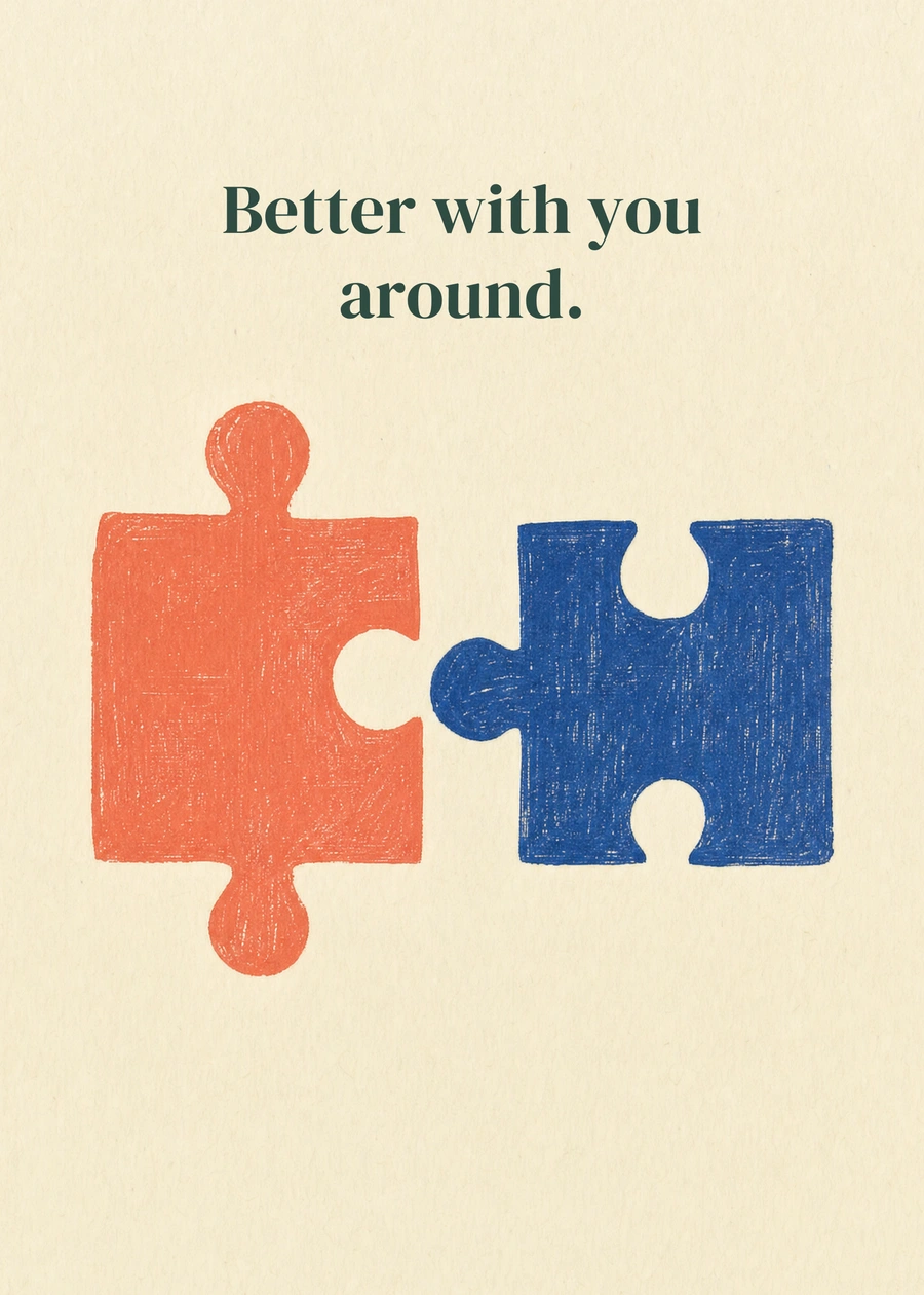 Personalized One Piece Missing Greeting Card front with example wording: Better with you around.