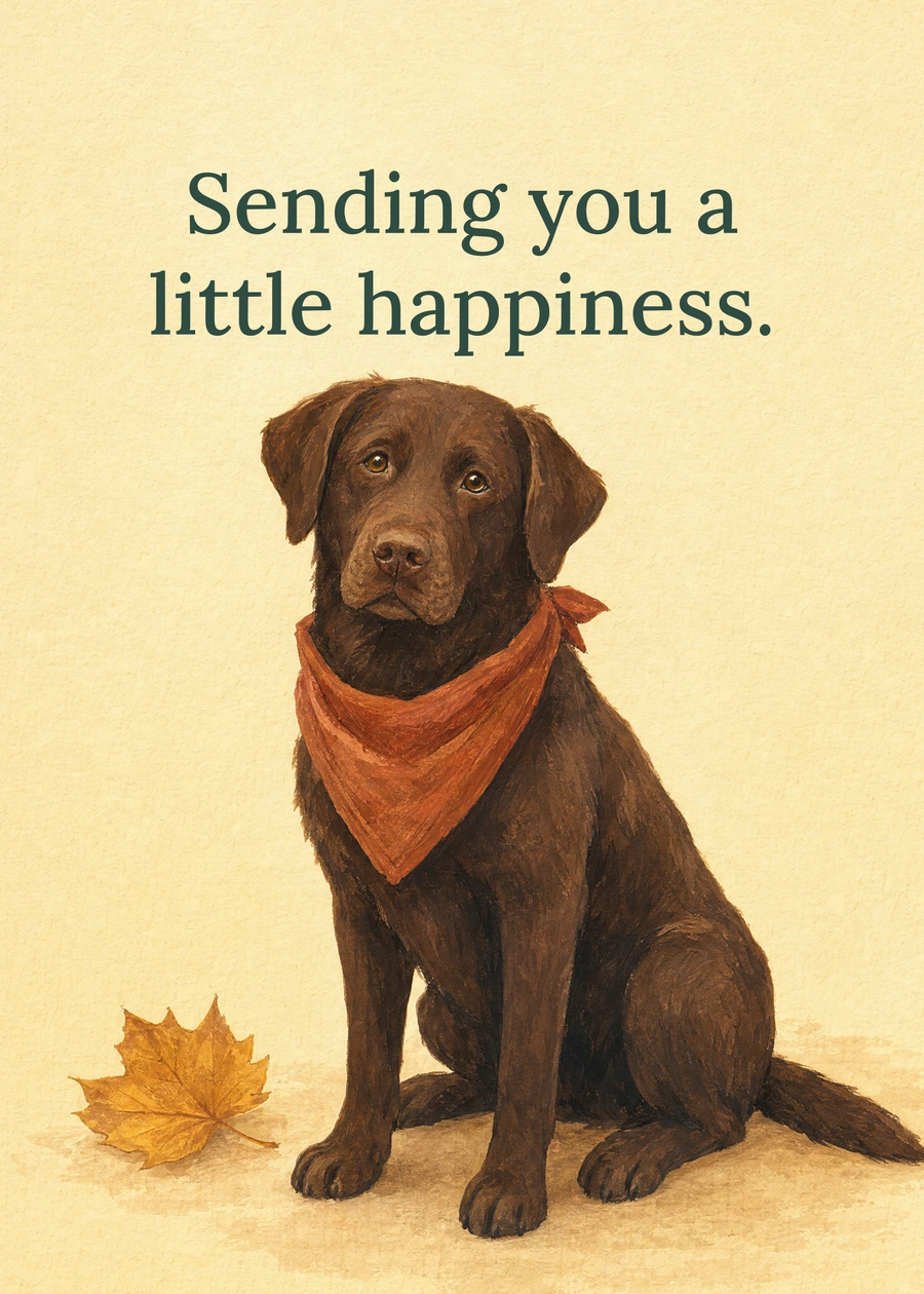 Personalized An Autumn Walk Together Greeting Card front with example wording: Sending you a little happiness.