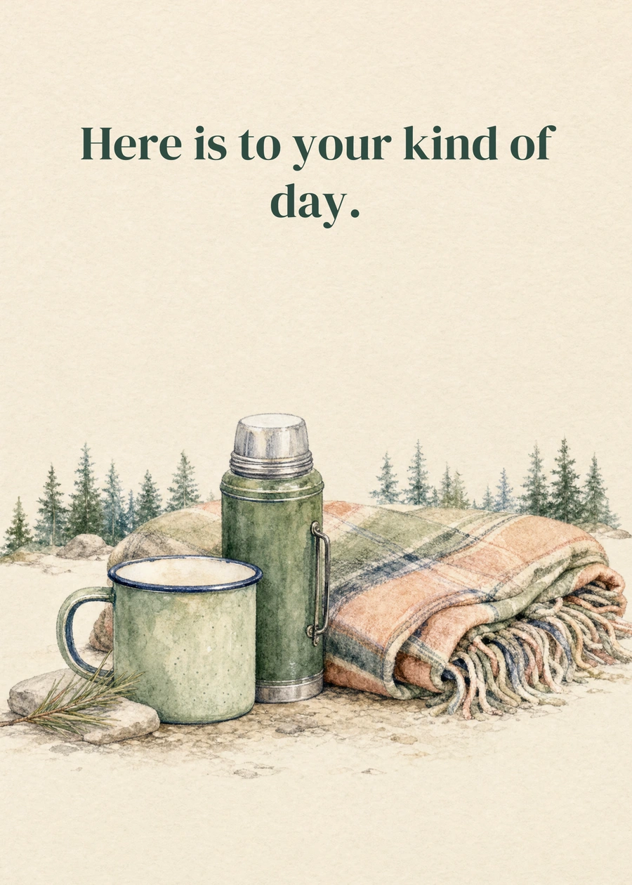 Personalized Dad's Kind of Day Greeting Card front with example wording: Here is to your kind of day.