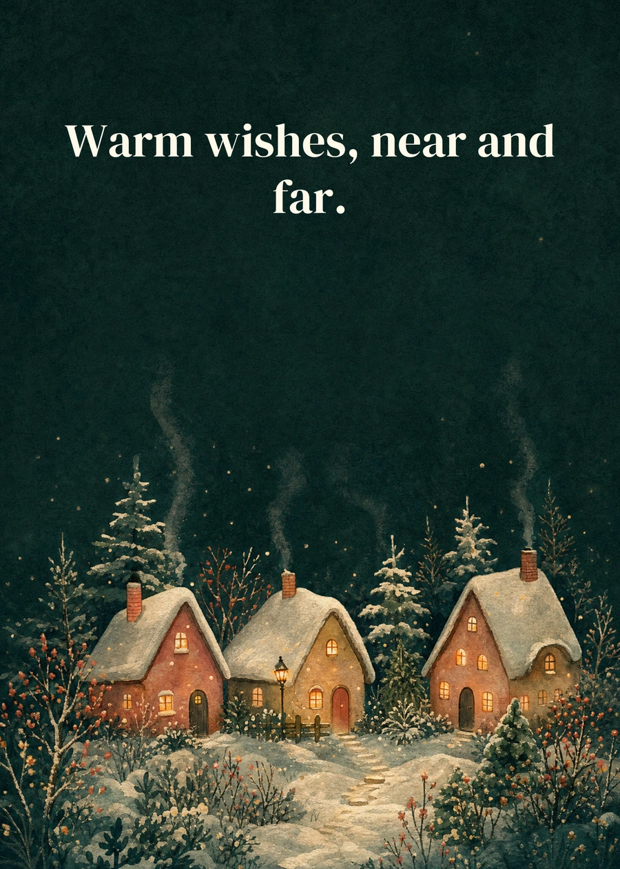 Winter Windows greeting card artwork: Warm wishes, near and far.