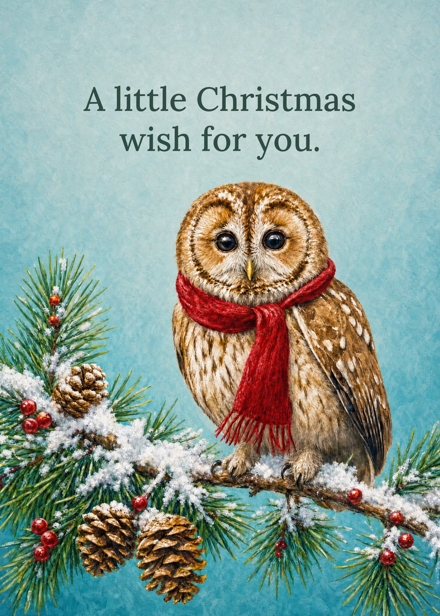 Personalized A Wise Little Christmas Wish Greeting Card front with example wording: A little Christmas wish for you.