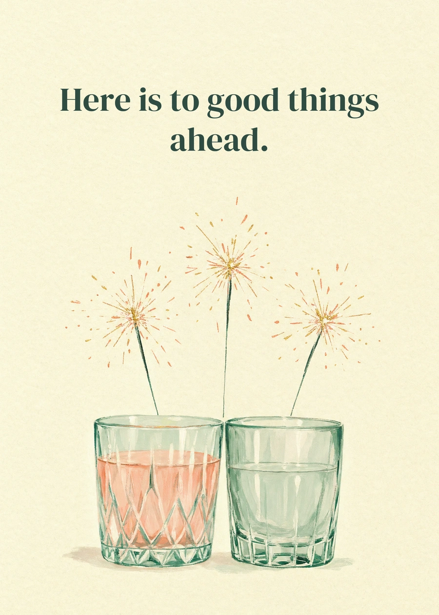 Personalized A Bright Little Beginning Greeting Card front with example wording: Here is to good things ahead.