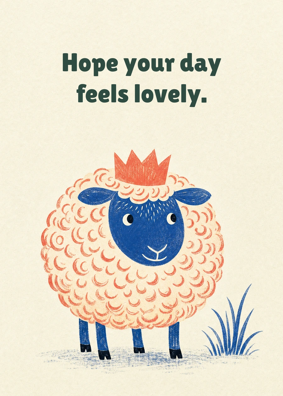 Personalized Woolly Birthday Wishes Greeting Card front with example wording: Hope your day feels lovely.