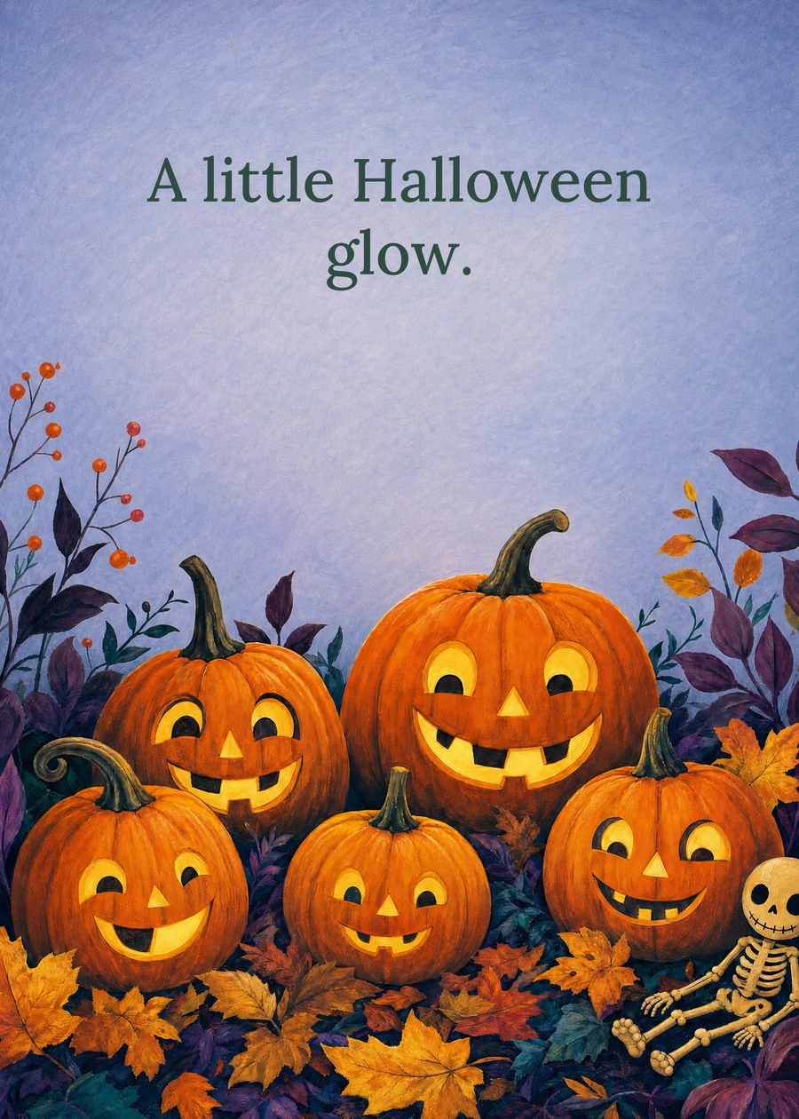 Personalized The Pumpkin Lantern Garden Greeting Card front with example wording: A little Halloween glow.