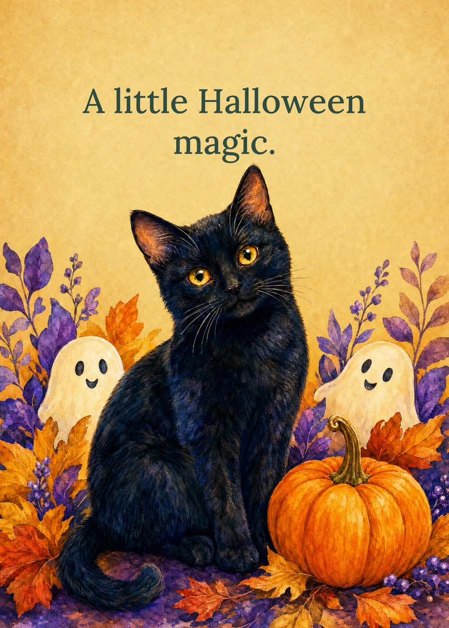 Pumpkin Patch Companion greeting card artwork: A little Halloween magic.