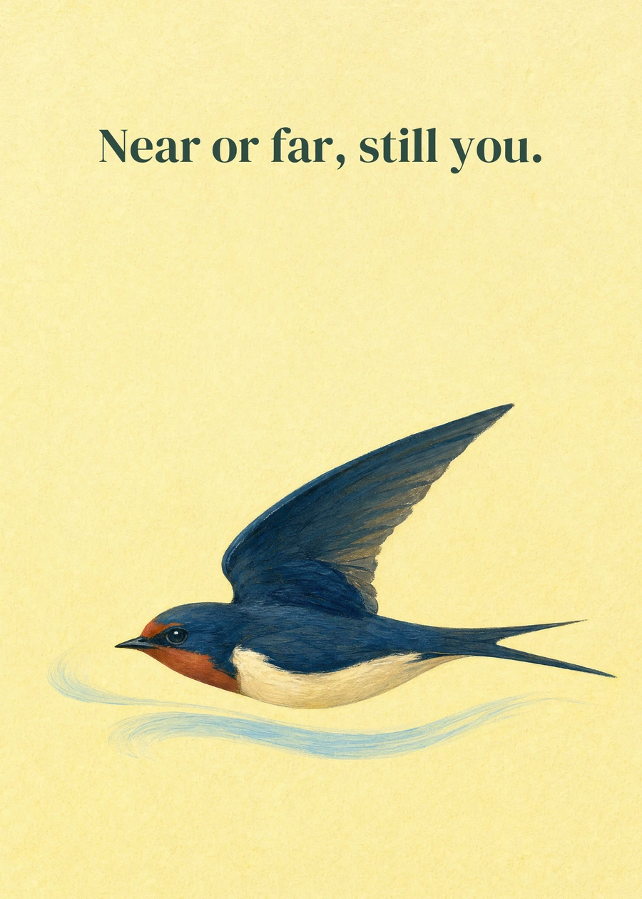 Personalized A Note Across the Sky Greeting Card front with example wording: Near or far, still you.