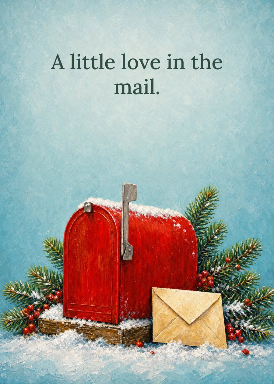 Personalized Christmas in the Post Greeting Card front with example wording: A little love in the mail.