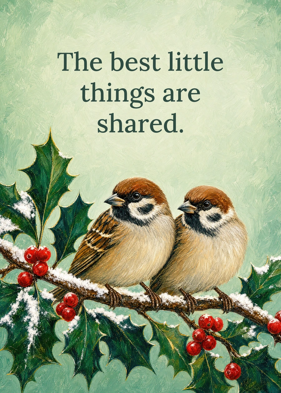 Personalized Together at Christmas Greeting Card front with example wording: The best little things are shared.