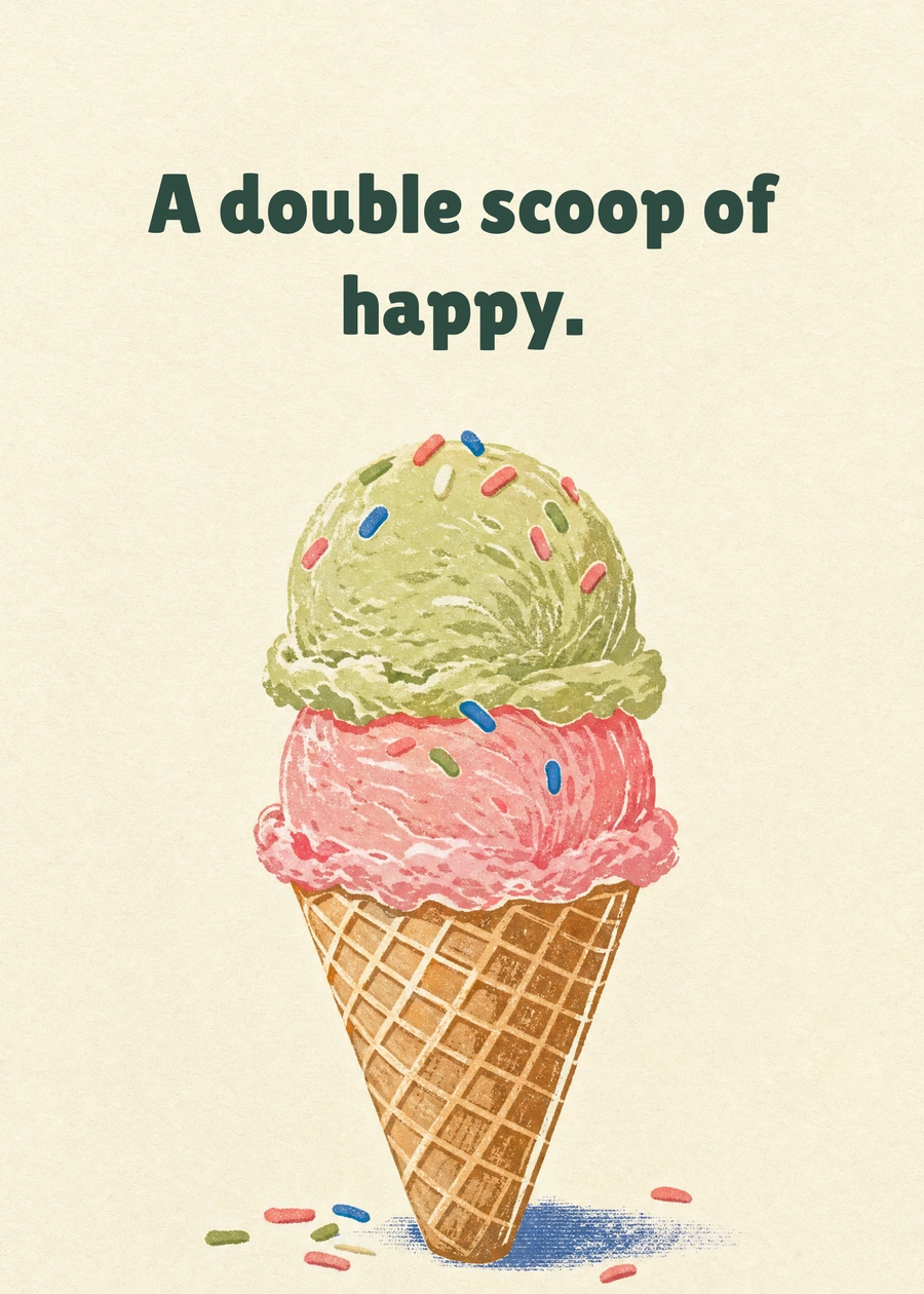 Personalized Birthday Scoops Greeting Card front with example wording: A double scoop of happy.