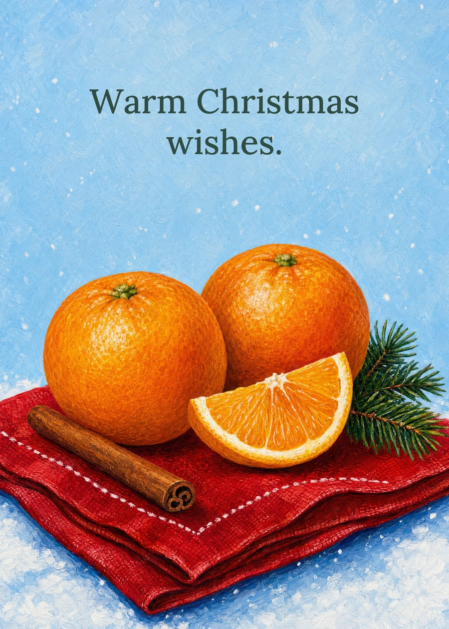 Personalized A Fragrant Little Christmas Greeting Card front with example wording: Warm Christmas wishes.