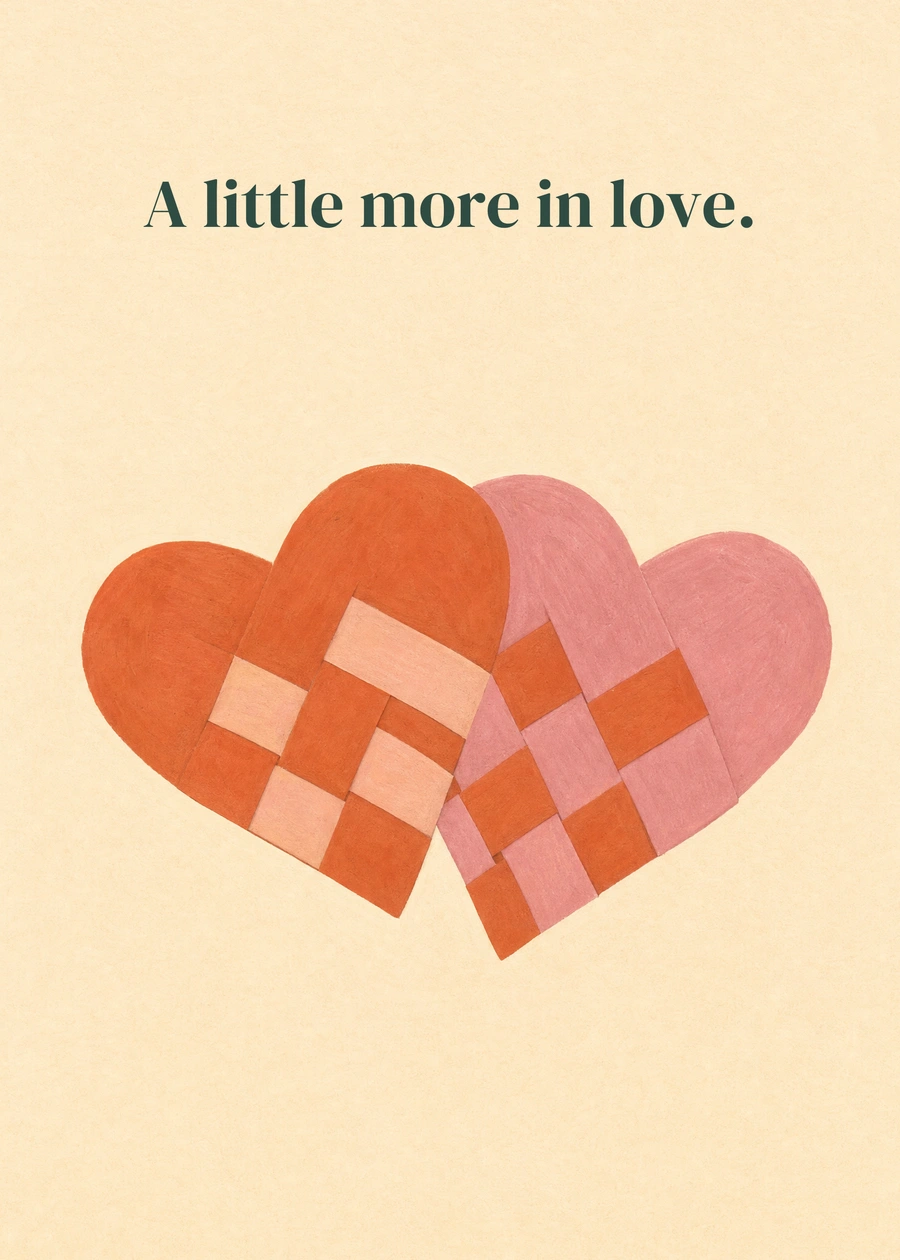 Threads of Us greeting card artwork: A little more in love.