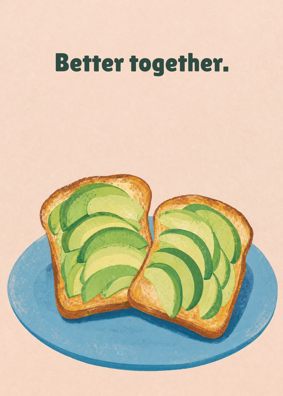 Better Together Toast greeting card artwork: Better together.
