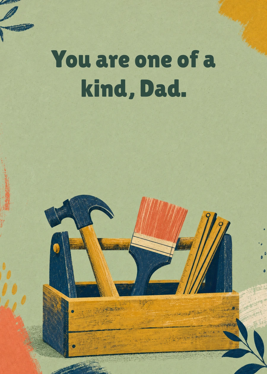 Dad's Little Workshop greeting card artwork: You are one of a kind, Dad.