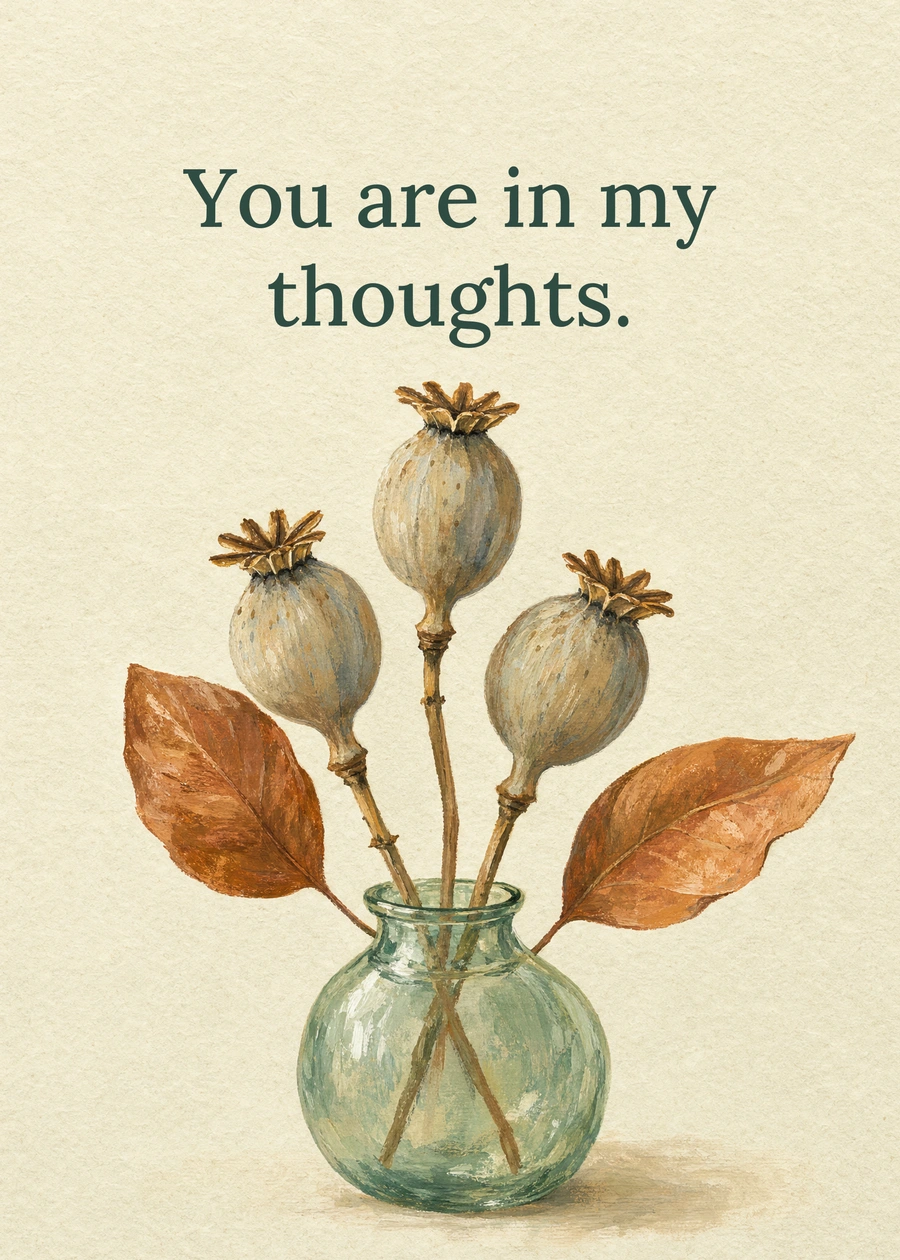 Personalized The Quiet Autumn Garden Greeting Card front with example wording: You are in my thoughts.