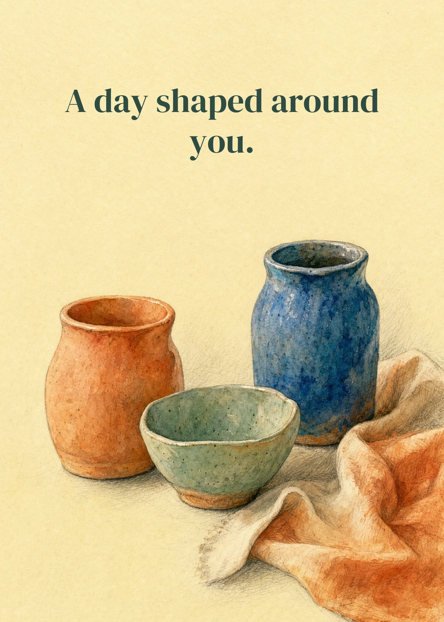 Personalized Made for a Lovely Day Greeting Card front with example wording: A day shaped around you.