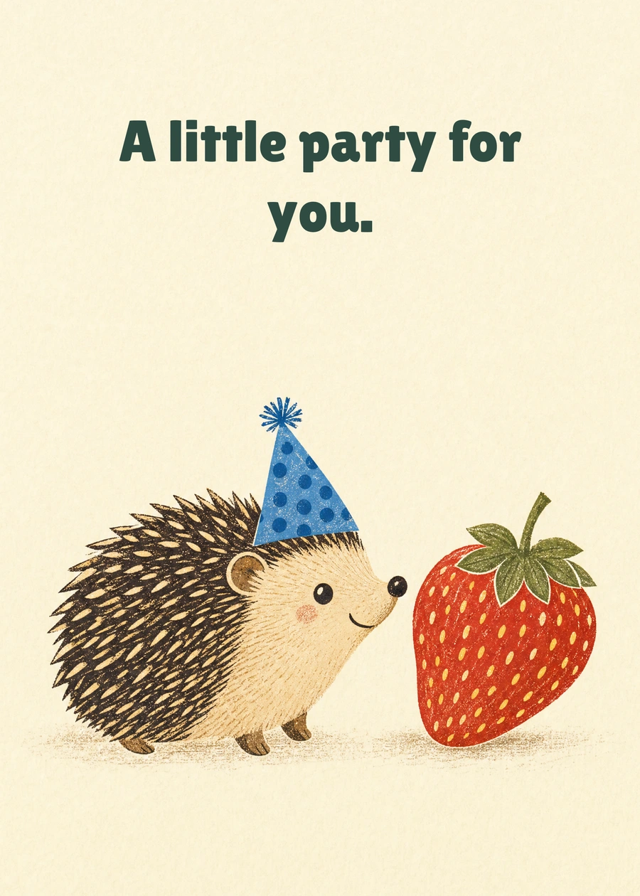 Personalized A Prickly Little Party Greeting Card front with example wording: A little party for you.