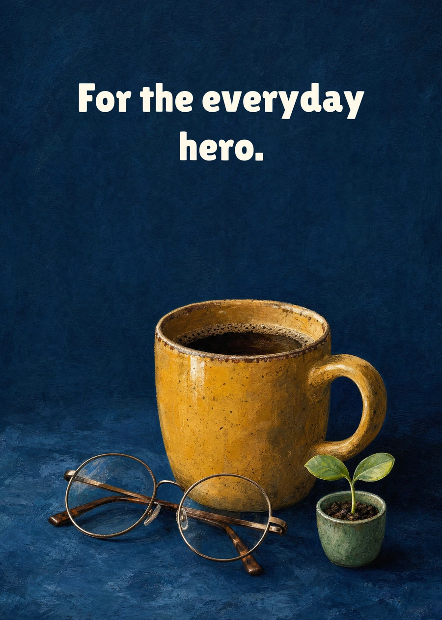 Dad's Coffee Break greeting card artwork: For the everyday hero.