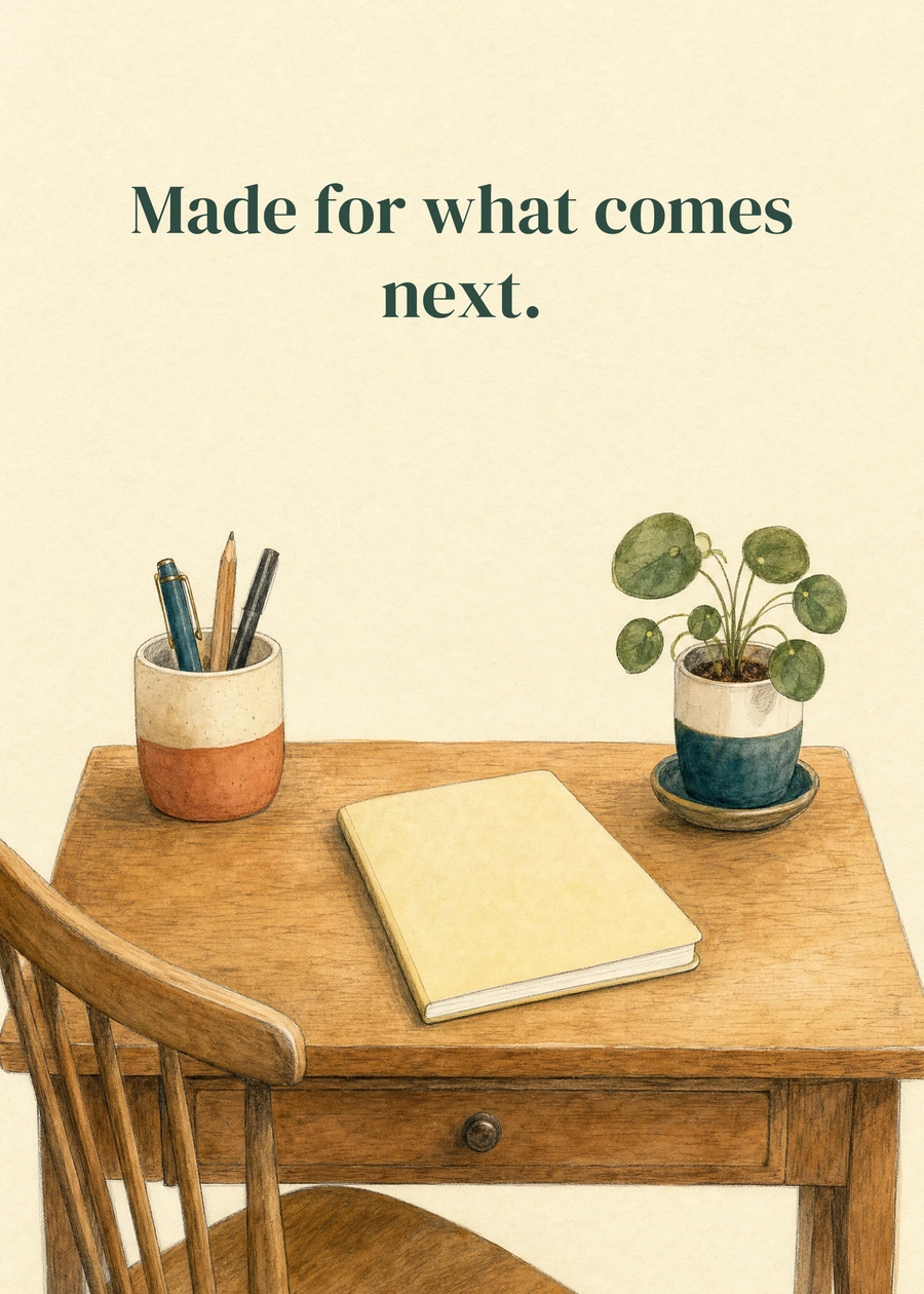Personalized A Fresh Start at Work Greeting Card front with example wording: Made for what comes next.