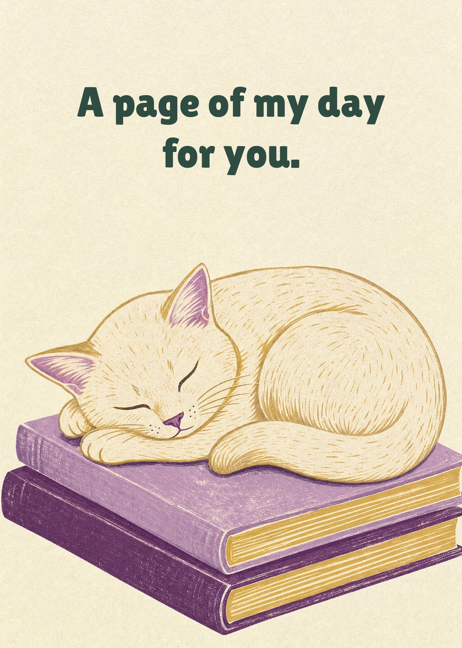 Personalized Good Company, Quietly Greeting Card front with example wording: A page of my day for you.