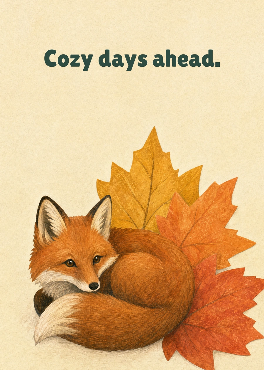 An Autumn Kind of Hello greeting card artwork: Cozy days ahead.
