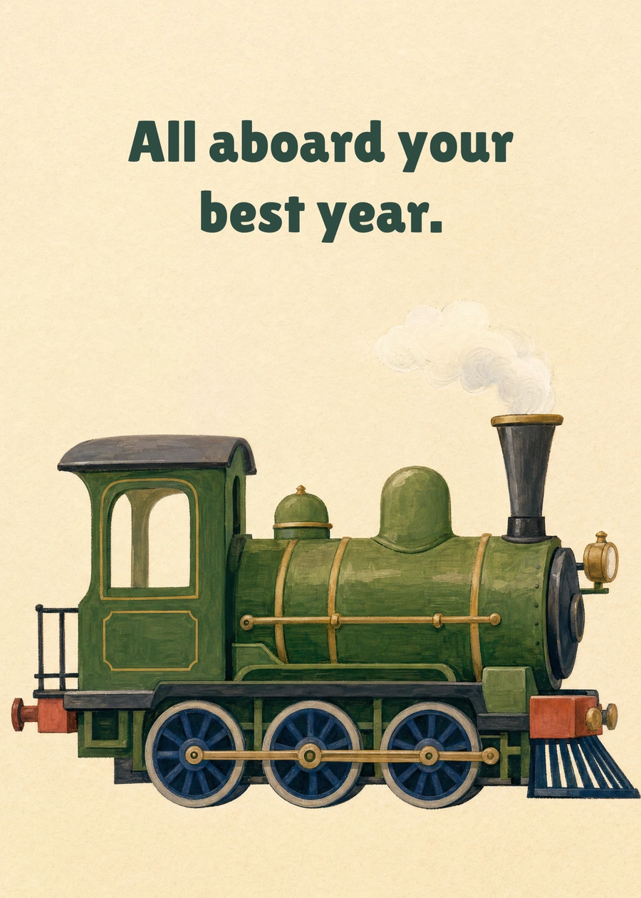 Personalized Birthday Express Greeting Card front with example wording: All aboard your best year.