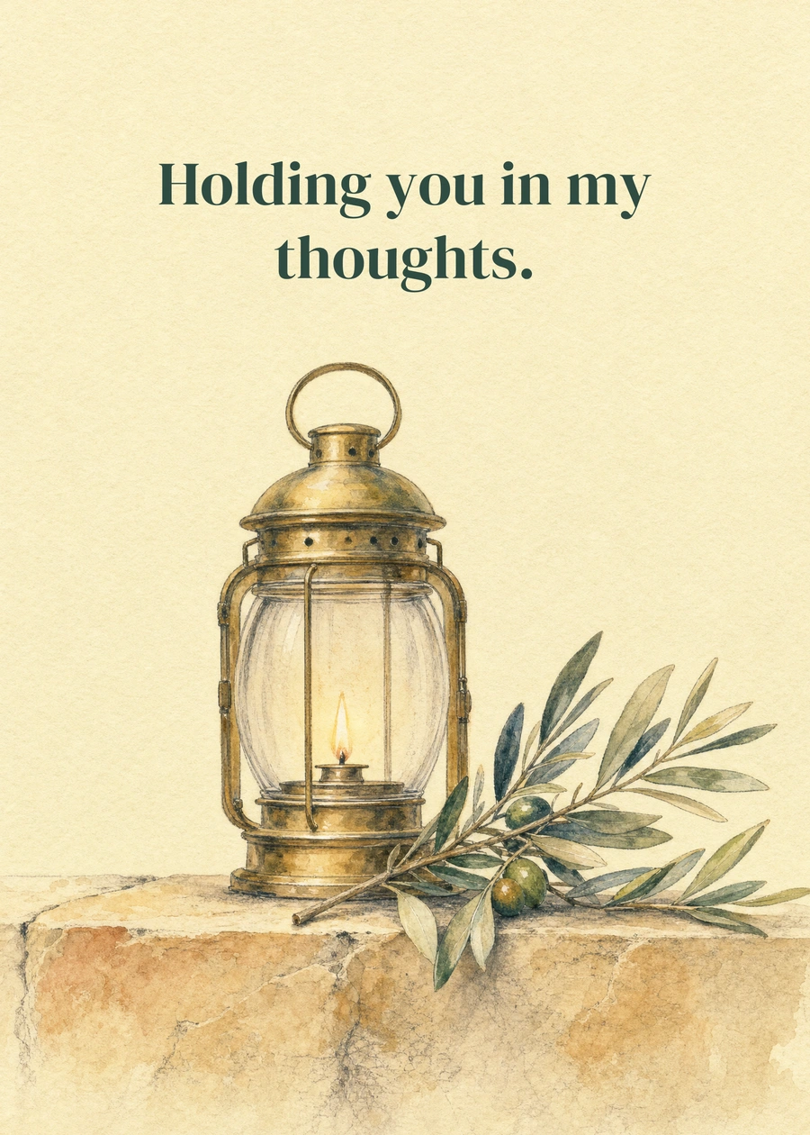 Personalized A Small Steady Light Greeting Card front with example wording: Holding you in my thoughts.