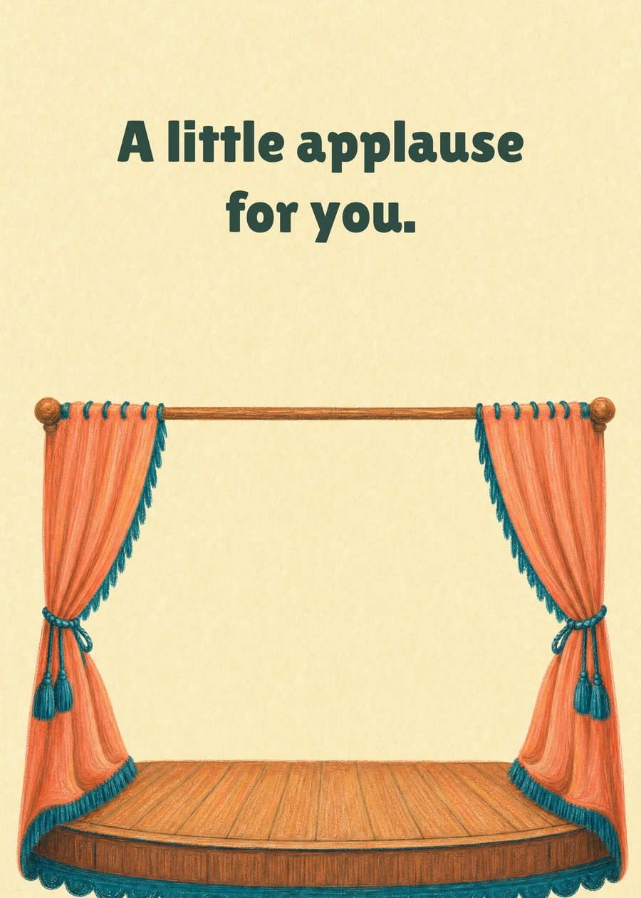 Personalized Take a Bow Greeting Card front with example wording: A little applause for you.