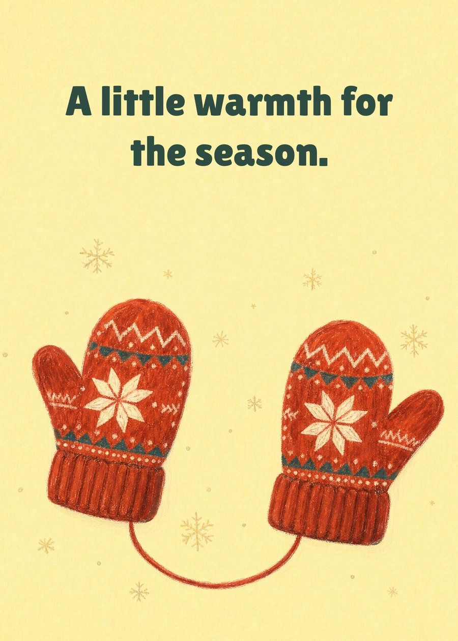 A Warm Holiday Hello greeting card artwork: A little warmth for the season.