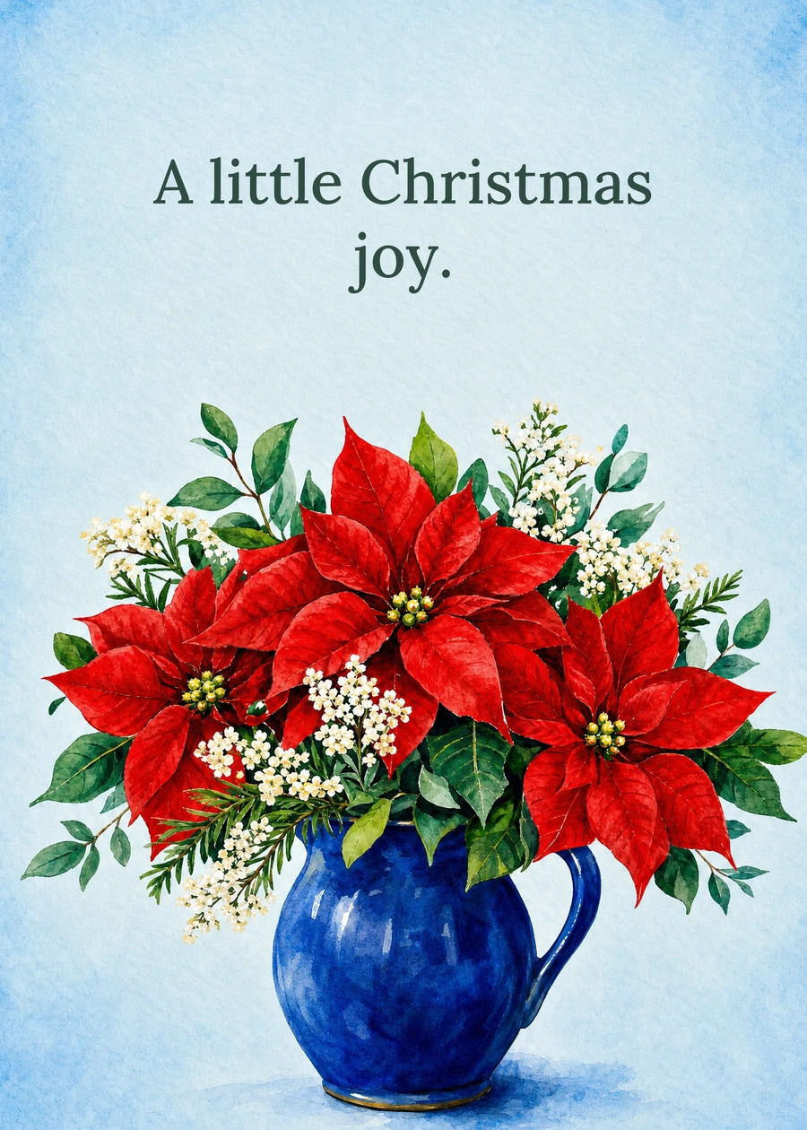Christmas Flowers in Blue card design