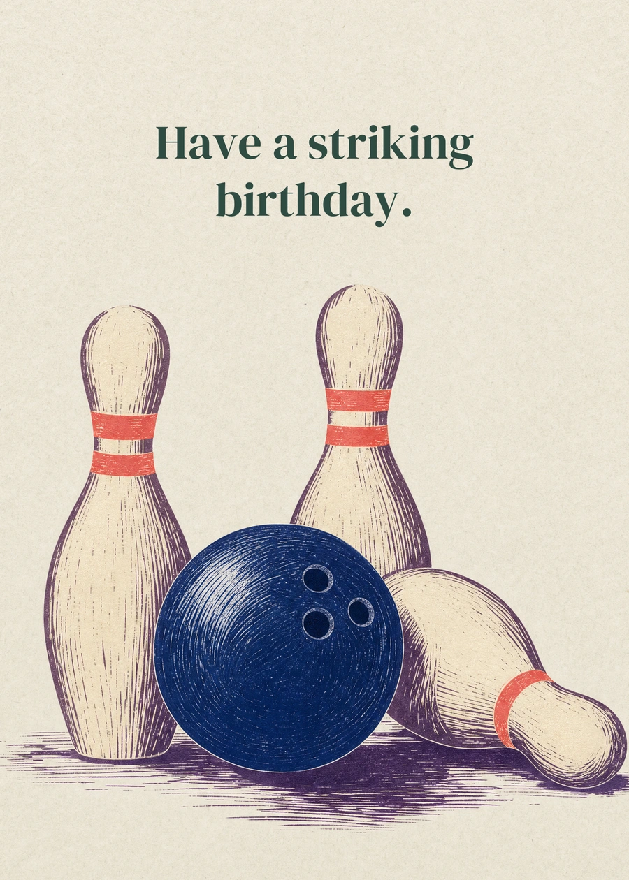 Personalized A Birthday Strike Greeting Card front with example wording: Have a striking birthday.