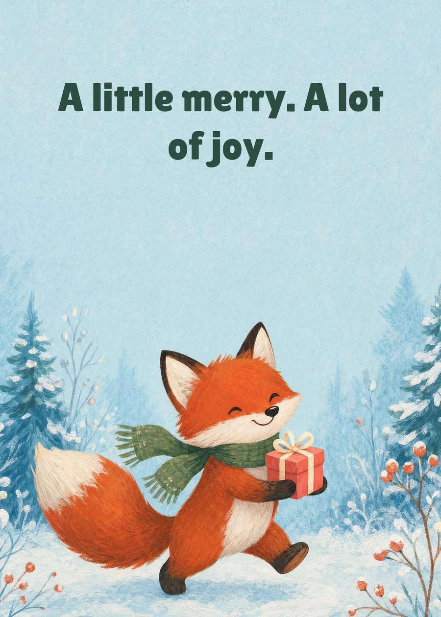 The Festive Little Fox greeting card artwork: A little merry. A lot of joy.
