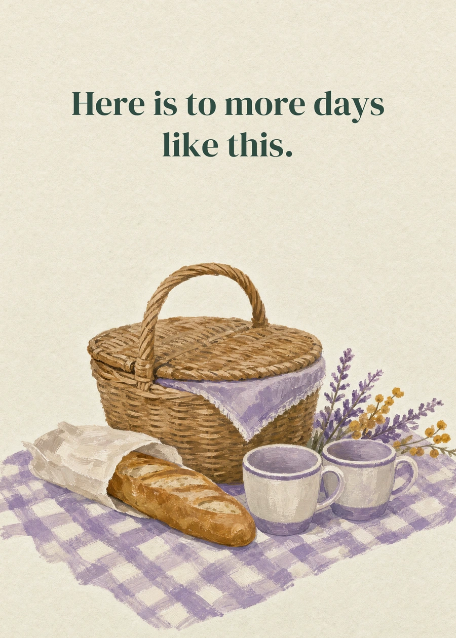 Personalized A Day Just for Us Greeting Card front with example wording: Here is to more days like this.