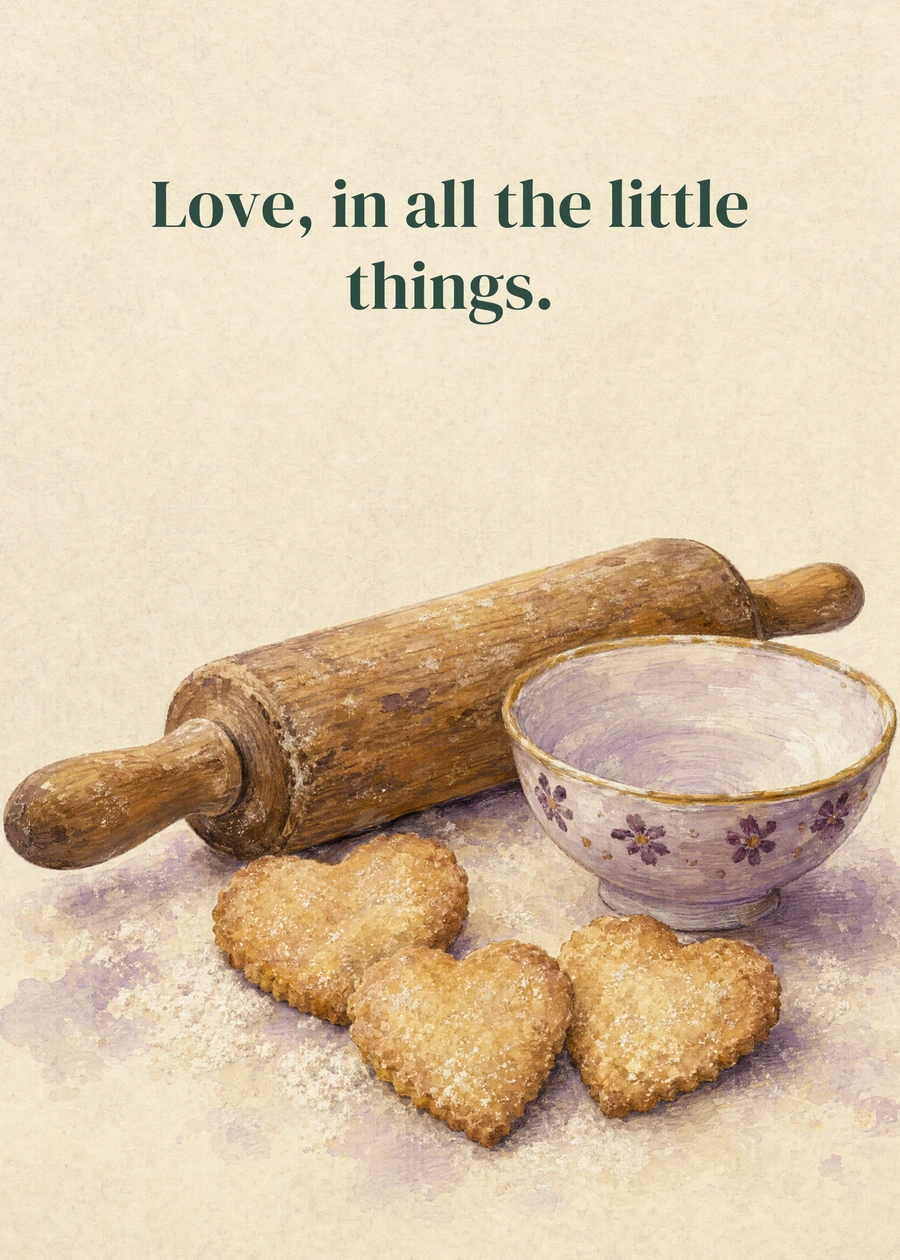 Personalized Grandma's Little Kitchen Greeting Card front with example wording: Love, in all the little things.
