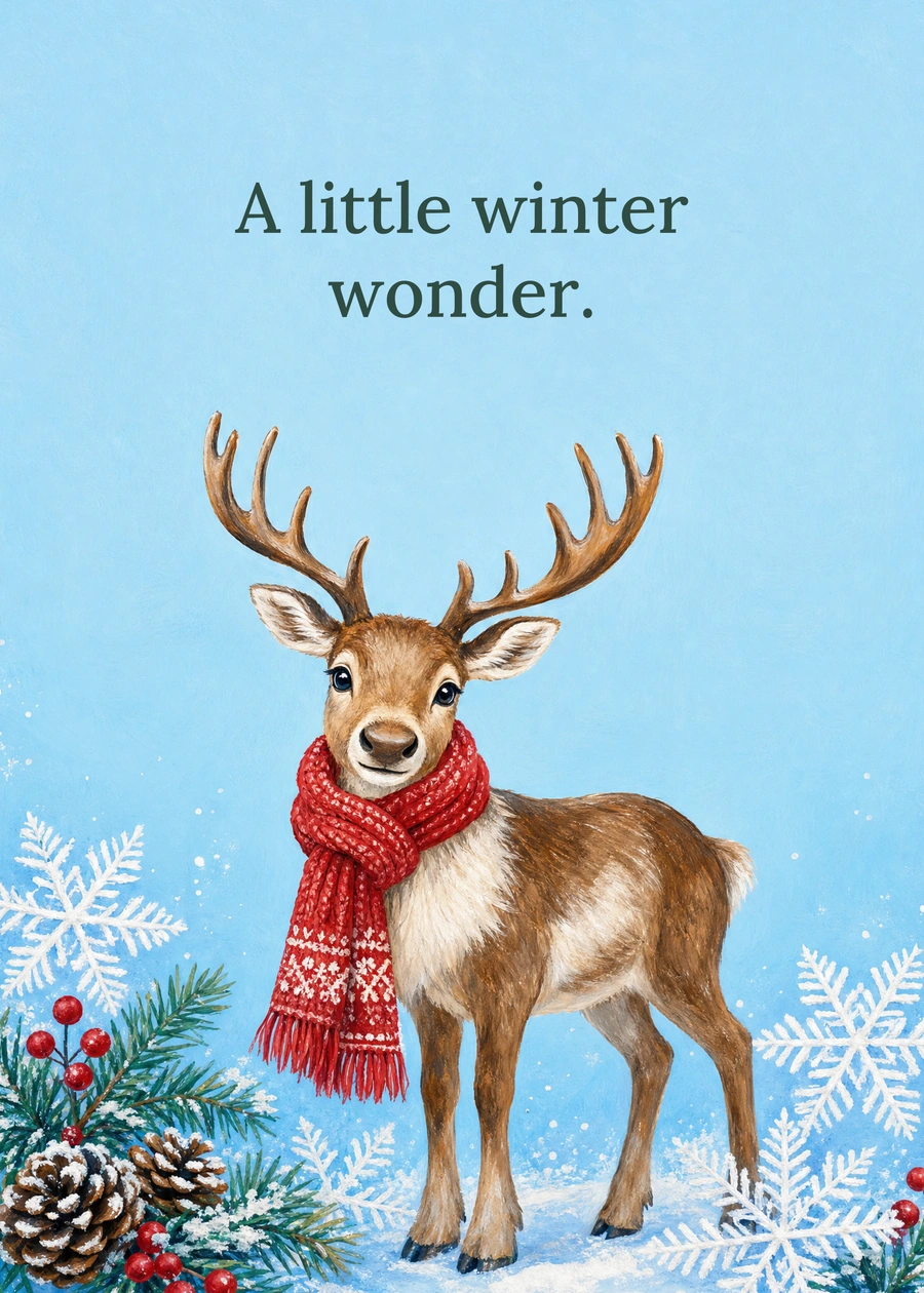 Personalized A Reindeer in the Snow Greeting Card front with example wording: A little winter wonder.