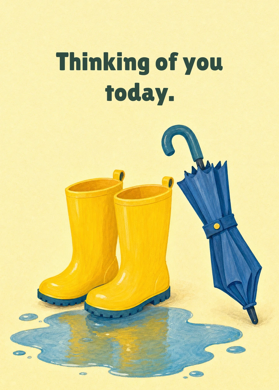 Personalized After a Little Rain Greeting Card front with example wording: Thinking of you today.