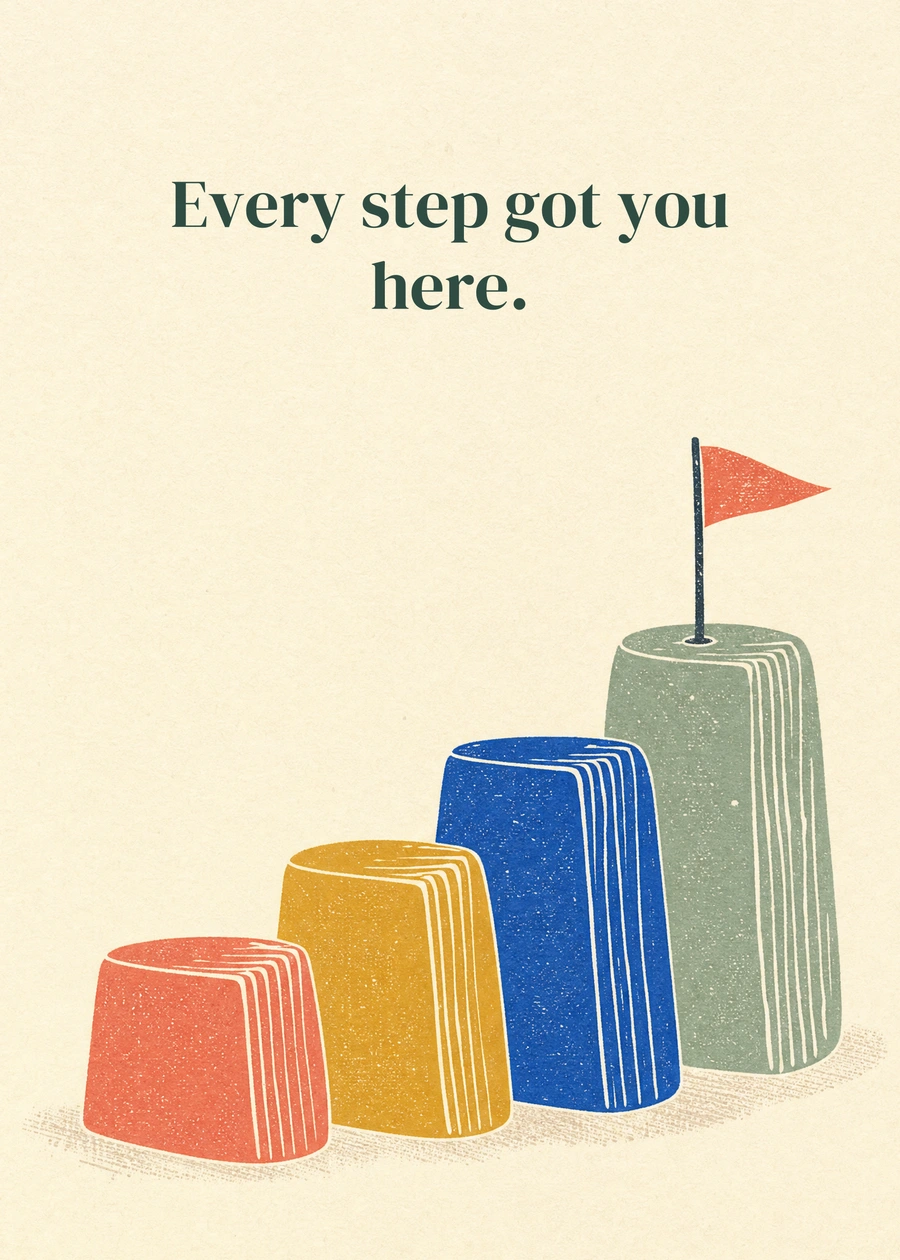 Onward and Upward greeting card artwork: Every step got you here.