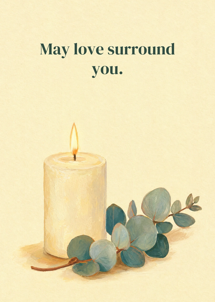 Personalized Love in the Quiet Greeting Card front with example wording: May love surround you.