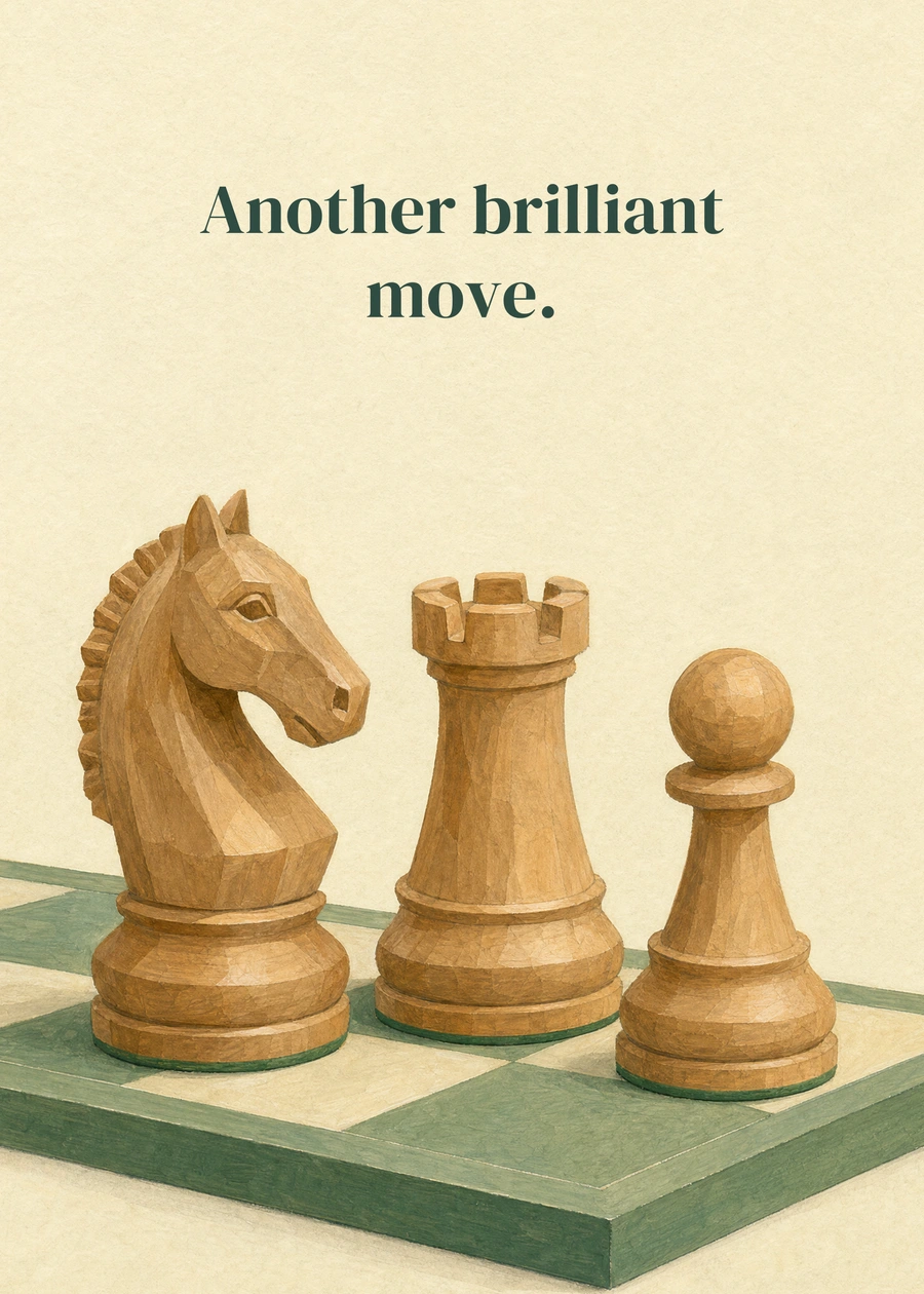 Personalized A Clever Birthday Greeting Card front with example wording: Another brilliant move.