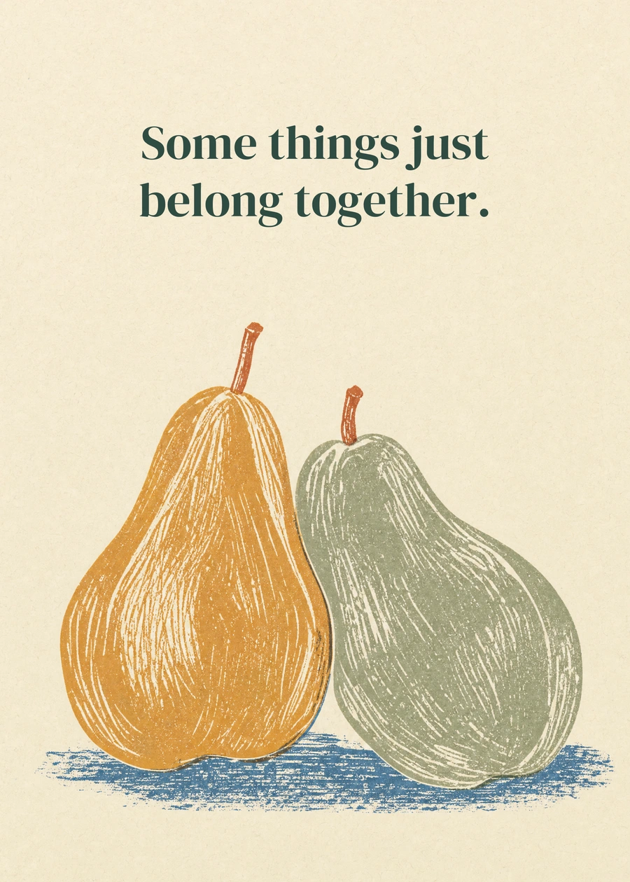 Personalized A Well-Matched Pair Greeting Card front with example wording: Some things just belong together.